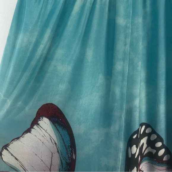 Live and Let Live Butterfly Print Sleeveless Dress Turquoise Blue Y2K Style Sz M - Picture 12 of 12